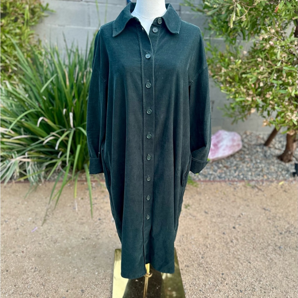 COS Dark Green Corduroy Midi Shirt Dress